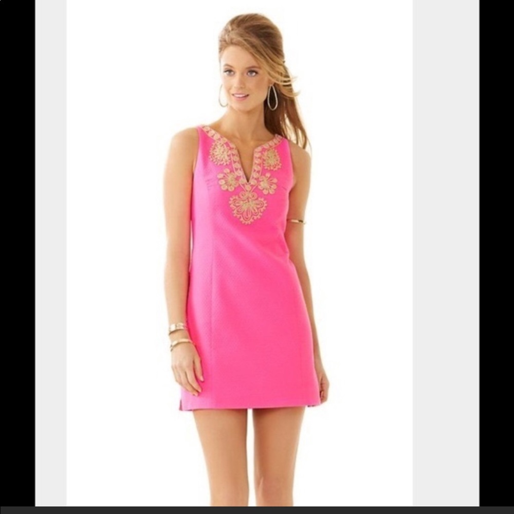 Lily Pulitzer Hot Pink / Gold Shift Dress 00